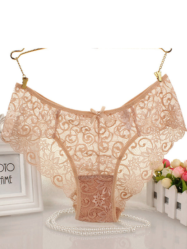 Panties- Floral Lace Underwear - Panty Briefs for Women- Nude- IndioGear Fashion and Gear