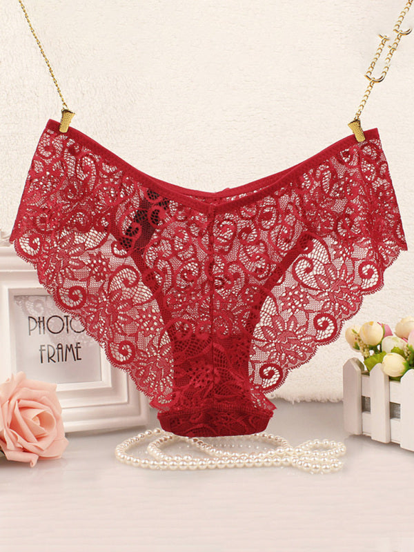 Panties- Floral Lace Underwear - Panty Briefs for Women- Red- IndioGear Fashion and Gear