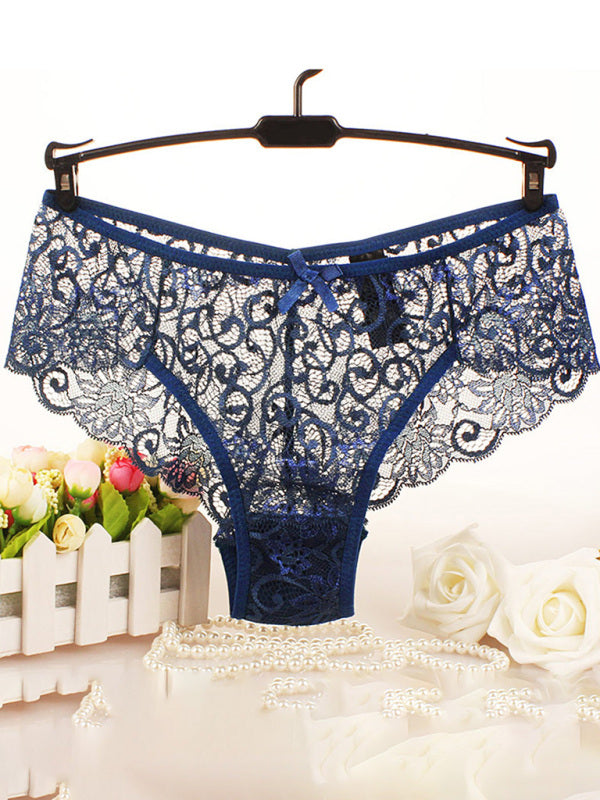 Panties- Floral Lace Underwear - Panty Briefs for Women- Purplish blue navy- IndioGear Fashion and Gear