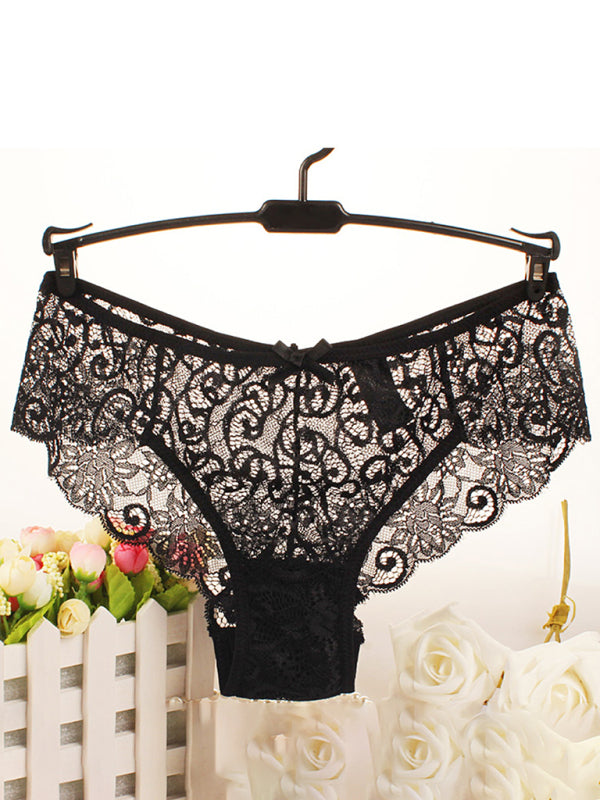 Panties- Floral Lace Underwear - Panty Briefs for Women- Black- IndioGear Fashion and Gear