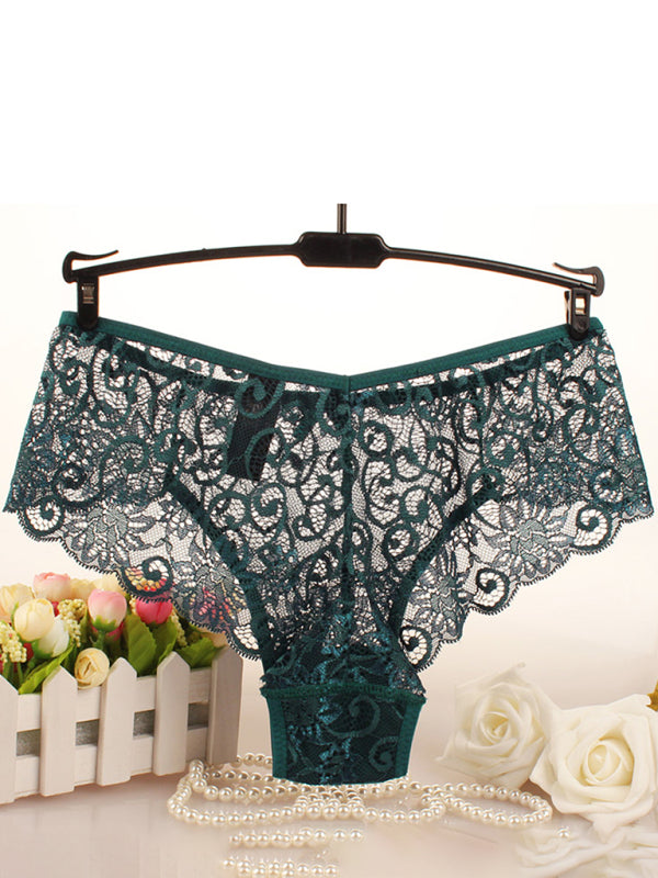 Panties- Floral Lace Underwear - Panty Briefs for Women- Green black jasper- IndioGear Fashion and Gear