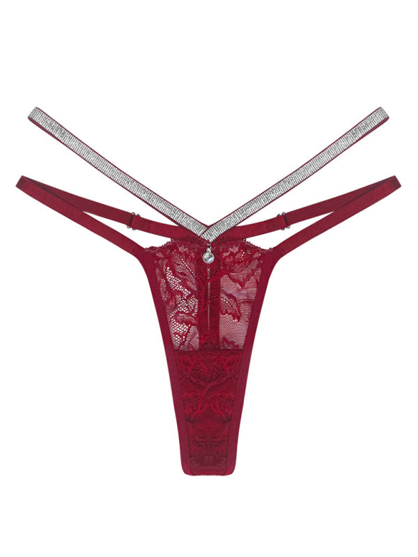 Panties- Lace Sparkle T-String Lingerie for Women- Wine Red- IndioGear Fashion and Gear