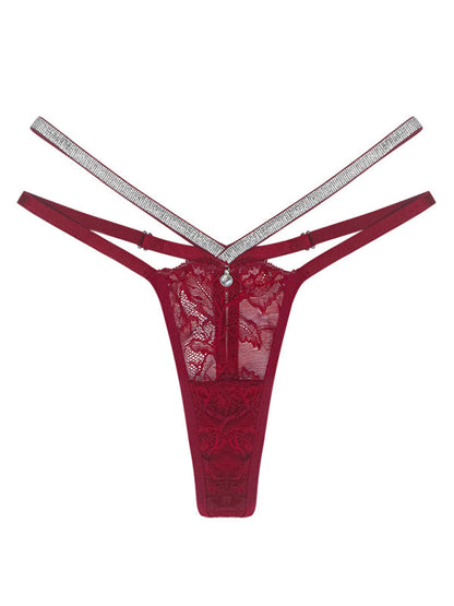 Panties- Lace Sparkle T-String Lingerie for Women- Wine Red- IndioGear Fashion and Gear