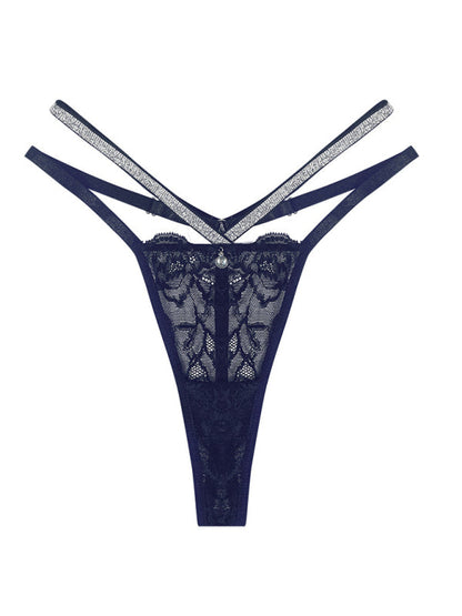 Panties- Lace Sparkle T-String Lingerie for Women- Blue- IndioGear Fashion and Gear