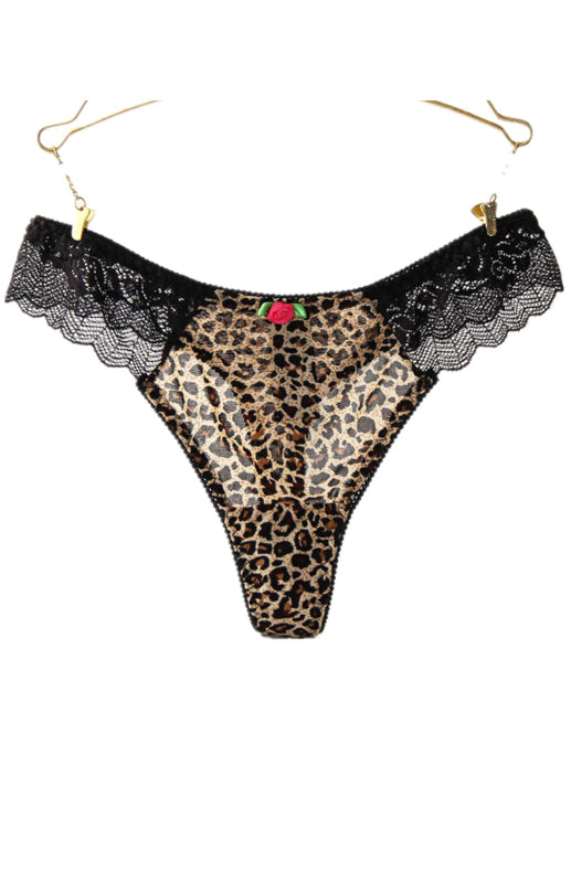 Panties- Women's Animal Print Lace G-String Panty- Leopard- IndioGear Fashion and Gear