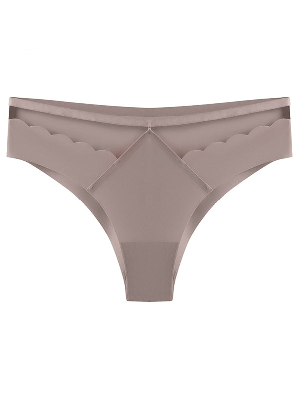 Panties- Women's Floral Lace Cutout Thong Panty- Camel- IndioGear Fashion and Gear