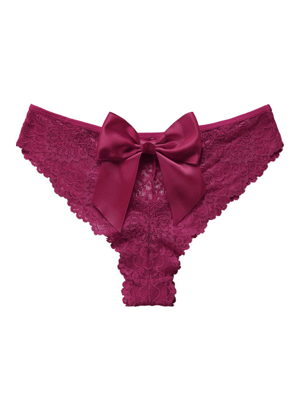 Panties- Women's Floral Lace Panty with Elegant Bow Back- Purple- IndioGear Fashion and Gear