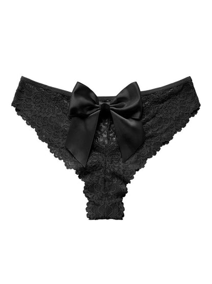 Panties- Women's Floral Lace Panty with Elegant Bow Back- Black- IndioGear Fashion and Gear