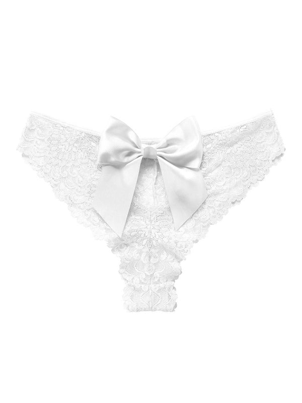 Panties- Women's Floral Lace Panty with Elegant Bow Back- White- IndioGear Fashion and Gear