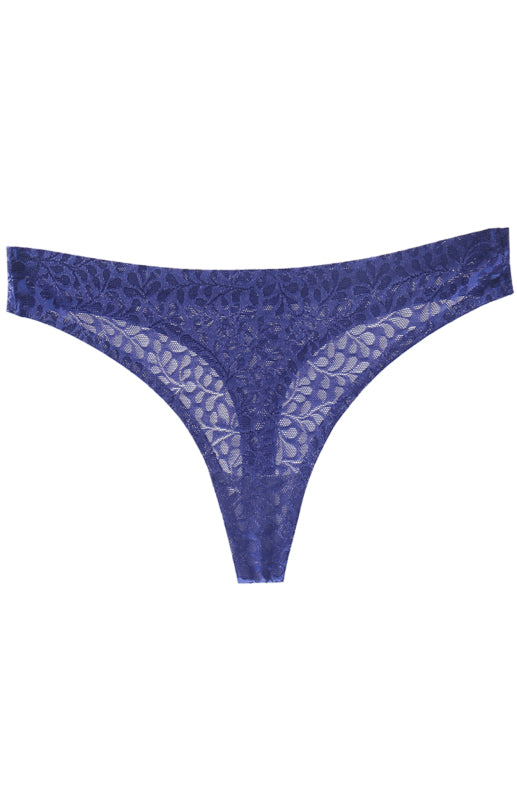 Panties- Women's Lace Panty Thong G-String- Purplish blue navy- IndioGear Fashion and Gear