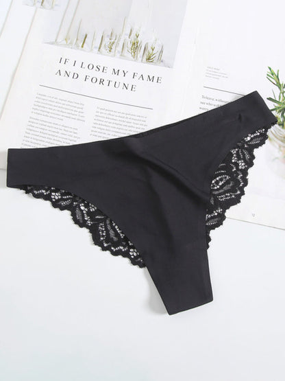 Panties- Women's Seamless Floral Lace Panty for Everyday- Black- IndioGear Fashion and Gear