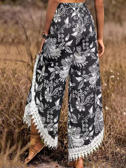 Pants- Boho Casual Paisley Print Pants - Women's Trousers- - IndioGear Fashion and Gear