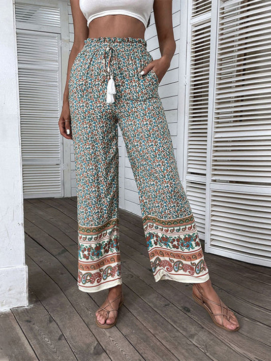 Pants- Boho Style Wide-Leg Trousers for Women - Perfect Pants for Any Occasion- Green- IndioGear Fashion and Gear