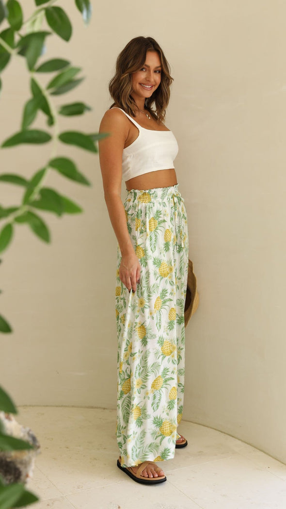 Pants- Floral Summer Tie-Waist Palazzo - Wide-Leg Pants- - IndioGear Fashion and Gear