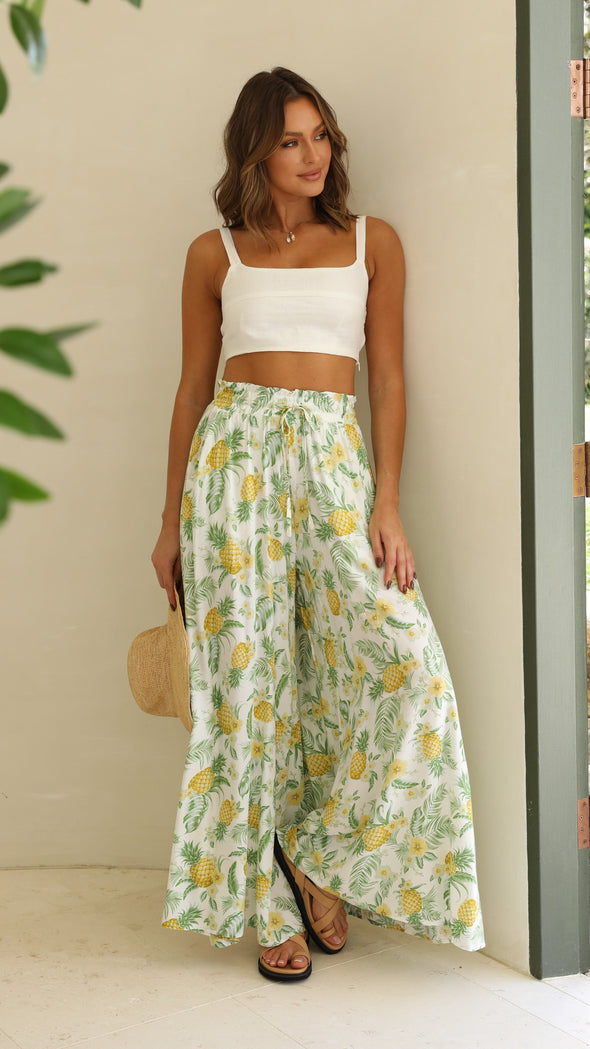 Pants- Floral Summer Tie-Waist Palazzo - Wide-Leg Pants- - IndioGear Fashion and Gear