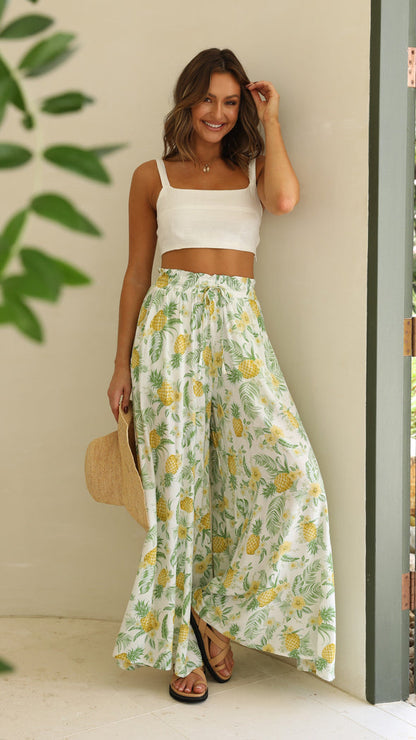 Pants- Floral Summer Tie-Waist Palazzo - Wide-Leg Pants- - IndioGear Fashion and Gear