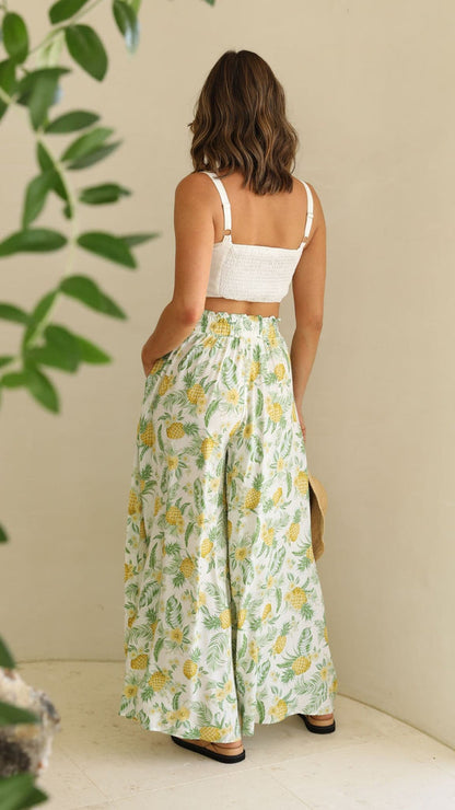 Pants- Floral Summer Tie-Waist Palazzo - Wide-Leg Pants- - IndioGear Fashion and Gear