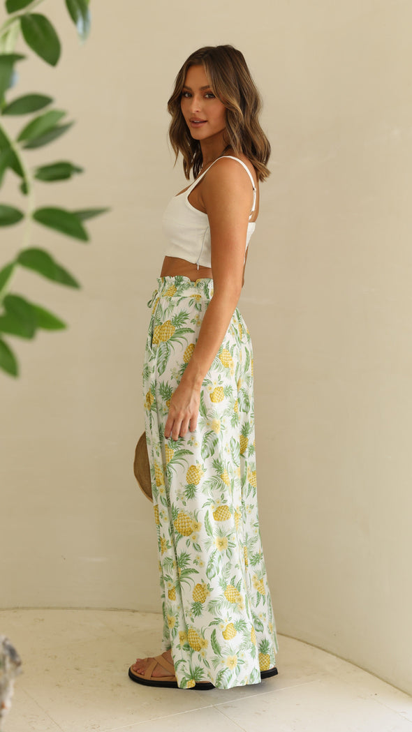 Pants- Floral Summer Tie-Waist Palazzo - Wide-Leg Pants- - IndioGear Fashion and Gear