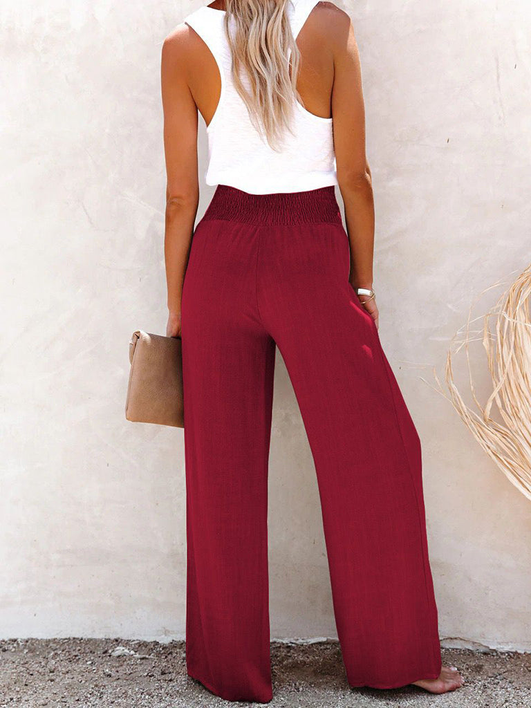 Pants- Pure Cotton and Linen Loose Wide-Leg Women's Trousers- - IndioGear Fashion and Gear