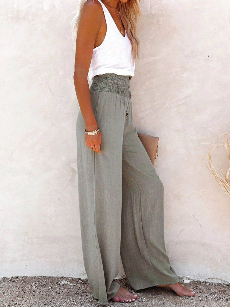 Pants- Pure Cotton and Linen Loose Wide-Leg Women's Trousers- - IndioGear Fashion and Gear