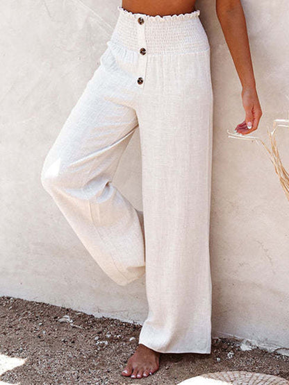 Pants- Pure Cotton and Linen Loose Wide-Leg Women's Trousers- - IndioGear Fashion and Gear