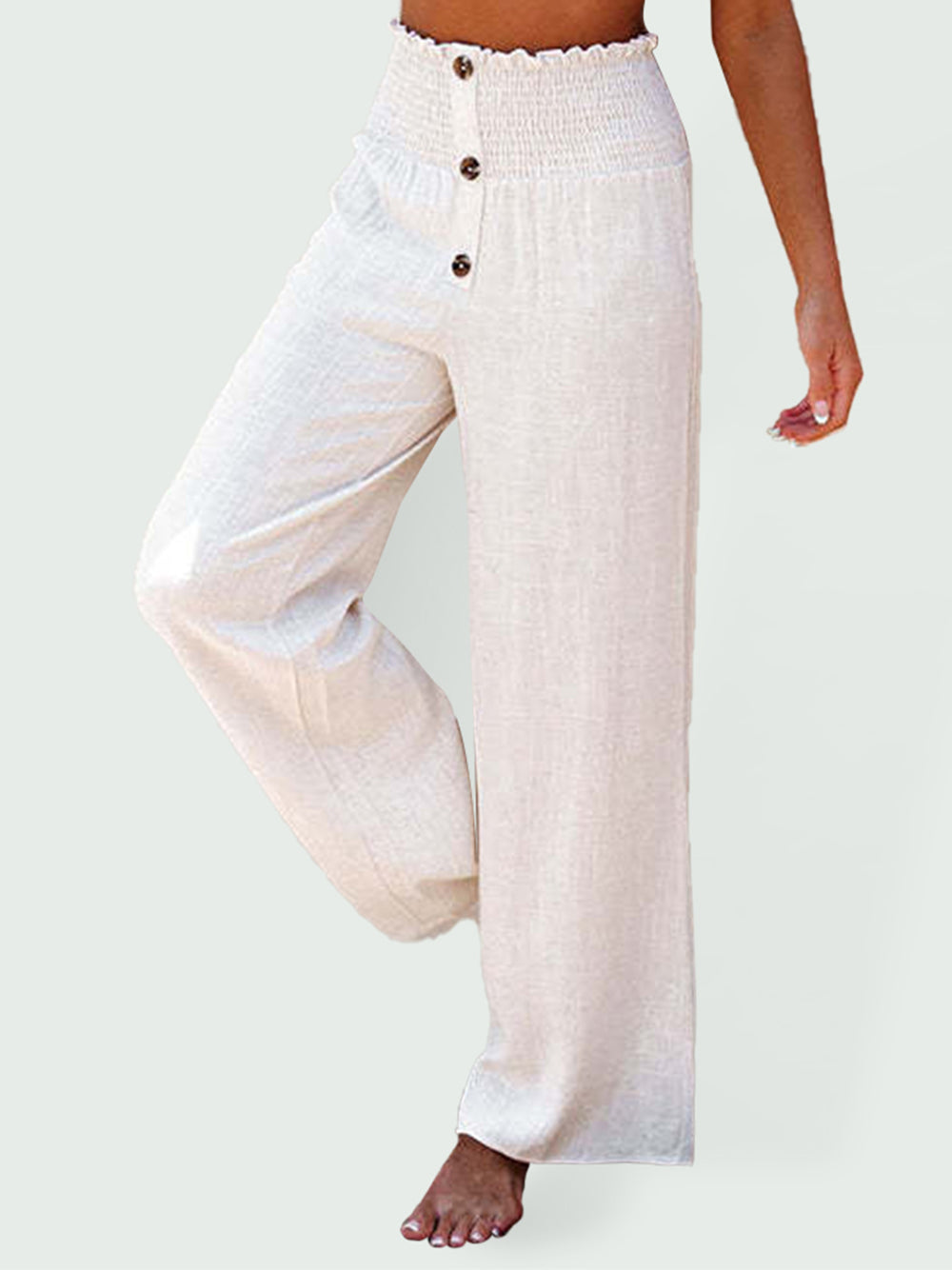 Pants- Pure Cotton and Linen Loose Wide-Leg Women's Trousers- - IndioGear Fashion and Gear