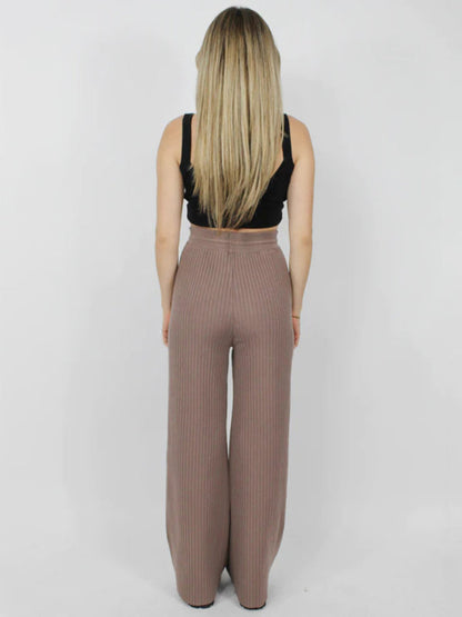 Pants- Relax Fit Ribbed Straight-Leg Pants- - IndioGear Fashion and Gear