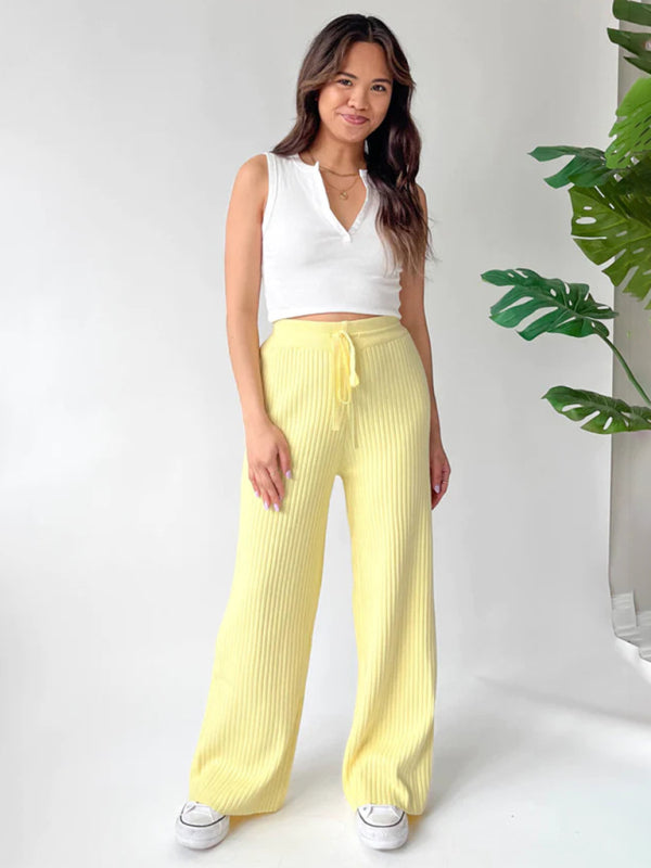 Pants- Relax Fit Ribbed Straight-Leg Pants- - IndioGear Fashion and Gear