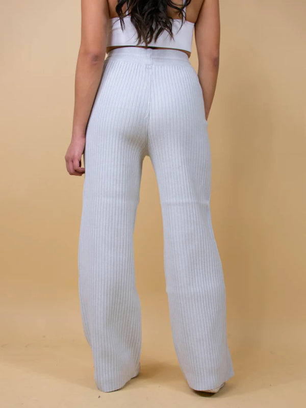 Pants- Relax Fit Ribbed Straight-Leg Pants- - IndioGear Fashion and Gear