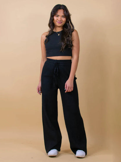 Pants- Relax Fit Ribbed Straight-Leg Pants- - IndioGear Fashion and Gear