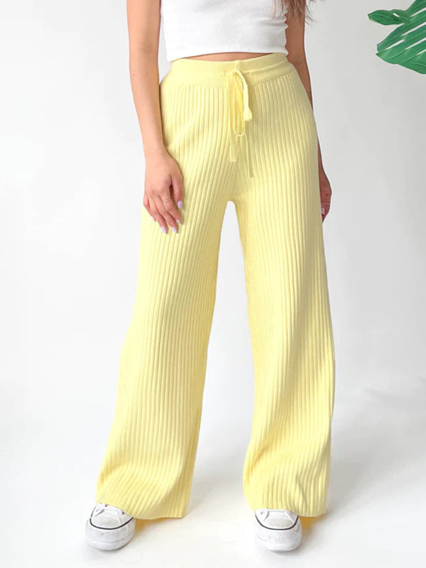 Pants- Relax Fit Ribbed Straight-Leg Pants- Yellow- IndioGear Fashion and Gear