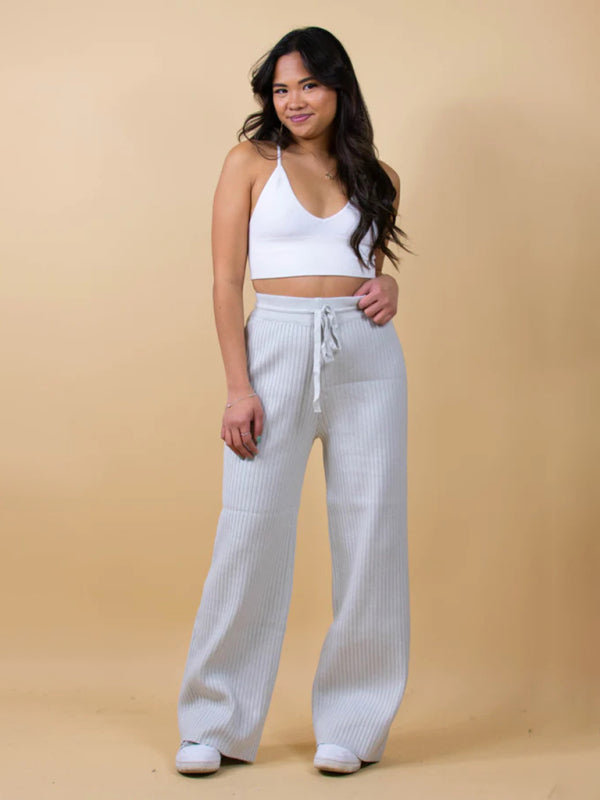 Pants- Relax Fit Ribbed Straight-Leg Pants- - IndioGear Fashion and Gear