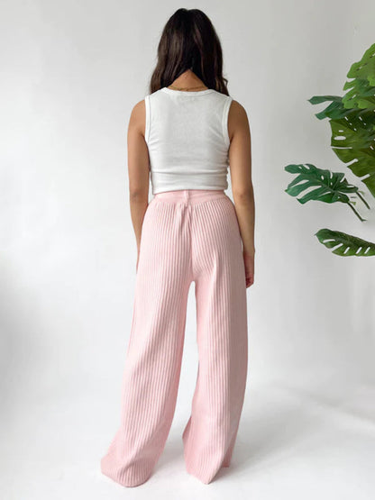 Pants- Relax Fit Ribbed Straight-Leg Pants- - IndioGear Fashion and Gear