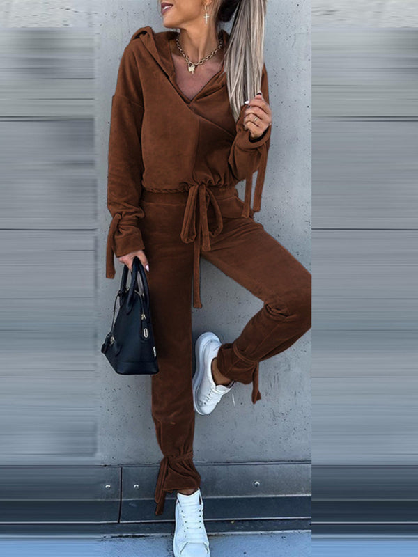 Pants Set- Velvet Set Hoodie Sweatshirt & Pencil Sweatpants- - IndioGear Fashion and Gear