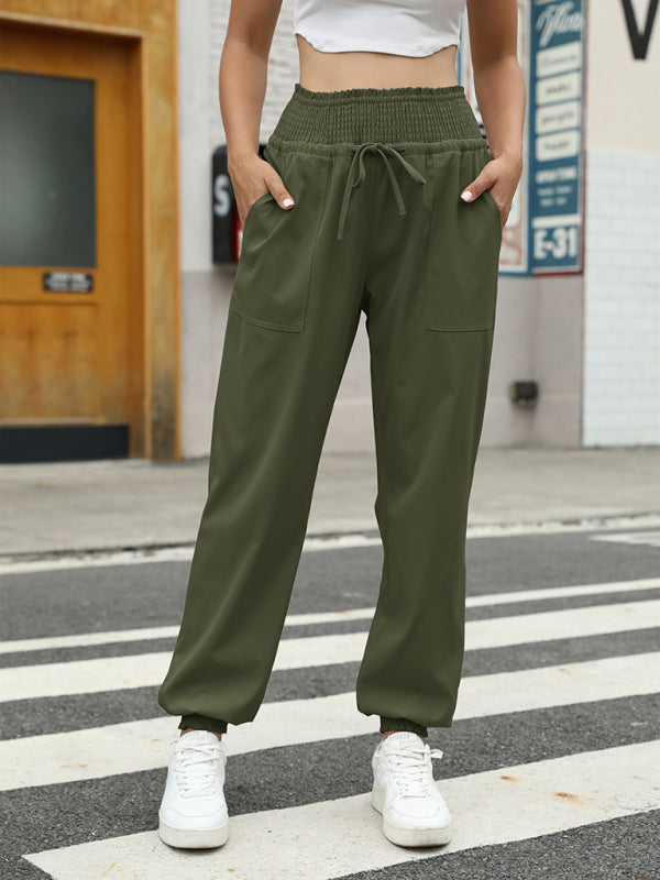 Pants- Sporty Elastic High Waist Casual Pants - Joggers- - IndioGear Fashion and Gear