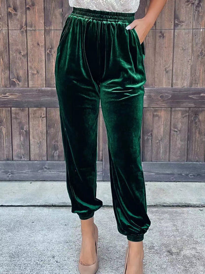 Pants- Velvet Fall Pencil Pants with Convenient Pockets- Green- IndioGear Clothing and Gear