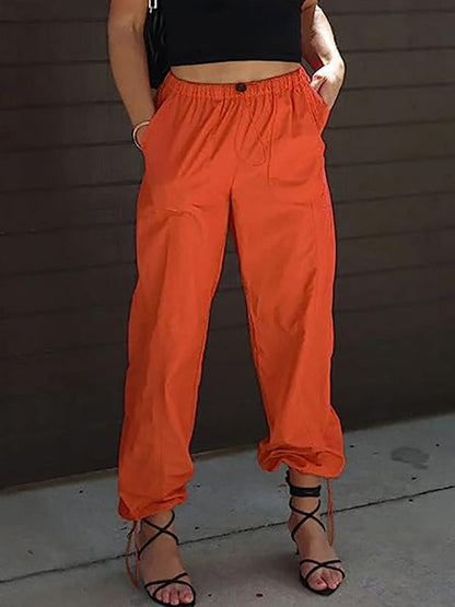 Pants- Women Solid Parachute Trousers Pants- Orange Red- IndioGear Fashion and Gear