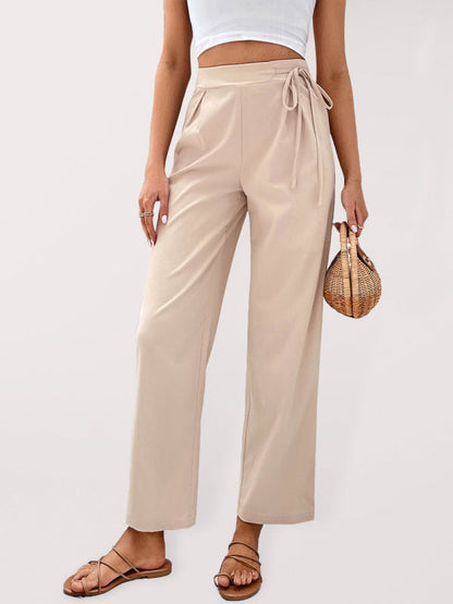 Pants- Women's High-Waist Straight-leg Pants - Trousers- Cracker khaki- IndioGear Fashion and Gear