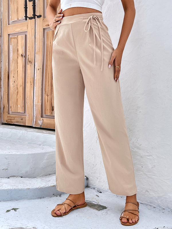 Pants- Women's High-Waist Straight-leg Pants - Trousers- - IndioGear Fashion and Gear