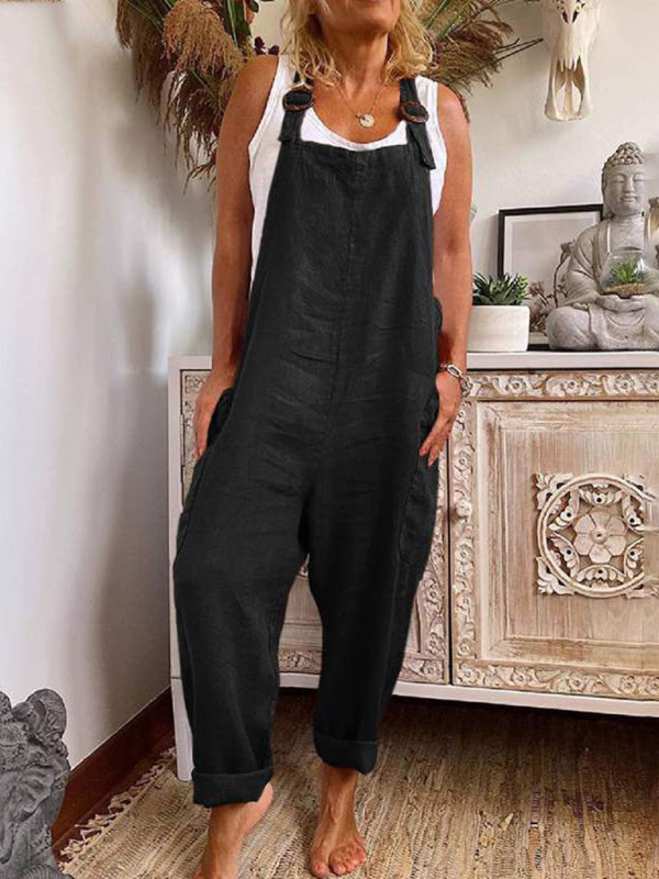 Pantsuits- Cotton Jumpsuit Pantsuit Overalls- Black- IndioGear Fashion and Gear