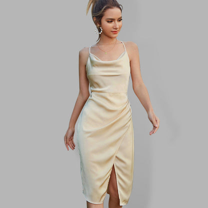 Elegant Cowl Neck Cami Slit Slip Dress | Party Dresses | Pekosa Women Clothing