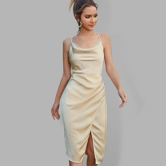 Elegant Cowl Neck Cami Slit Slip Dress | Party Dresses | Pekosa Women Clothing