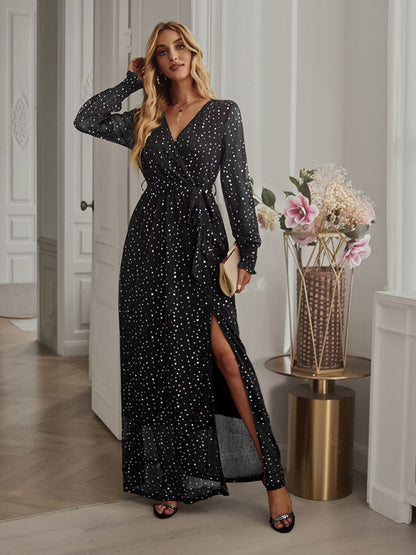 Party Dresses-Sparkle A-Line Surplice V-Neck Maxi Dress for Wedding Celebrations-Pekosa Women Clothing