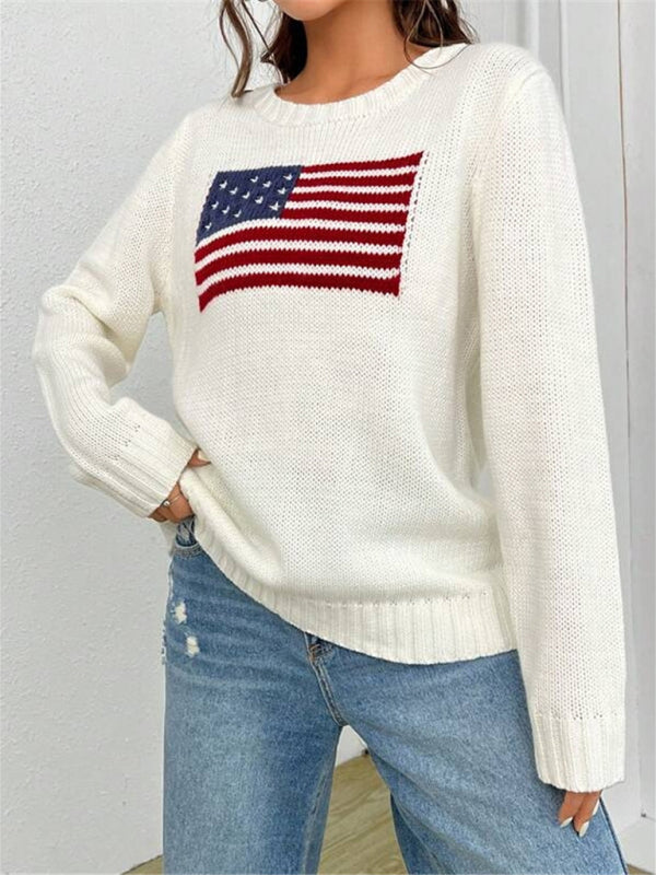 Patriotic Sweater- Patriotic Sweater with American Flag Print- - IndioGear Clothing and Gear