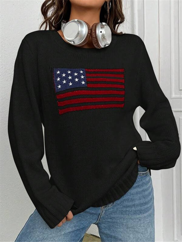 Patriotic Sweater- Patriotic Sweater with American Flag Print- Black- IndioGear Clothing and Gear