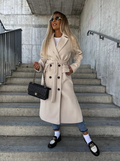 Double-Breasted Trench Coat for Fall-Winter