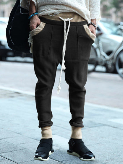 Men’s Knit Patched Jogger Pencil Pants - Casual Sweatpants