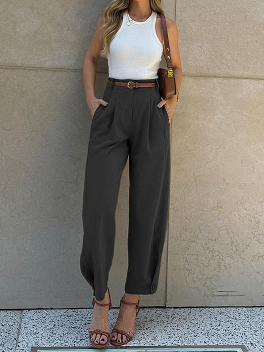 Pencil Pants- Women's Solid High-Waisted Pencil Pants for Business Casual Looks- Black- IndioGear Fashion and Gear