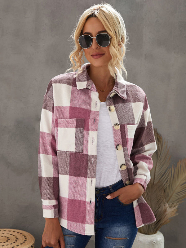 Plaid Jackets- Fall- Winter Plaid Jacket - Shirt Shacket- Pink- IndioGear Fashion and Gear