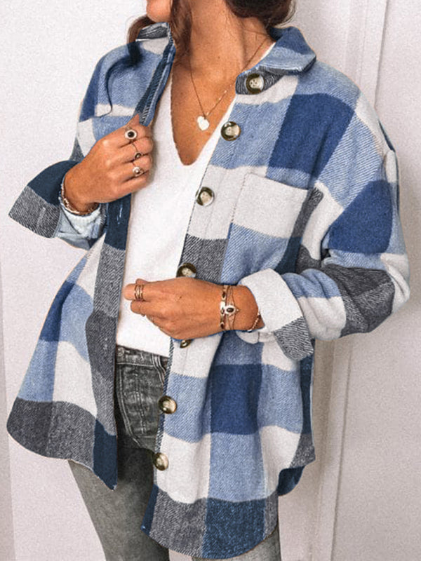 Plaid Jackets- Fall- Winter Plaid Jacket - Shirt Shacket- Blue- IndioGear Fashion and Gear